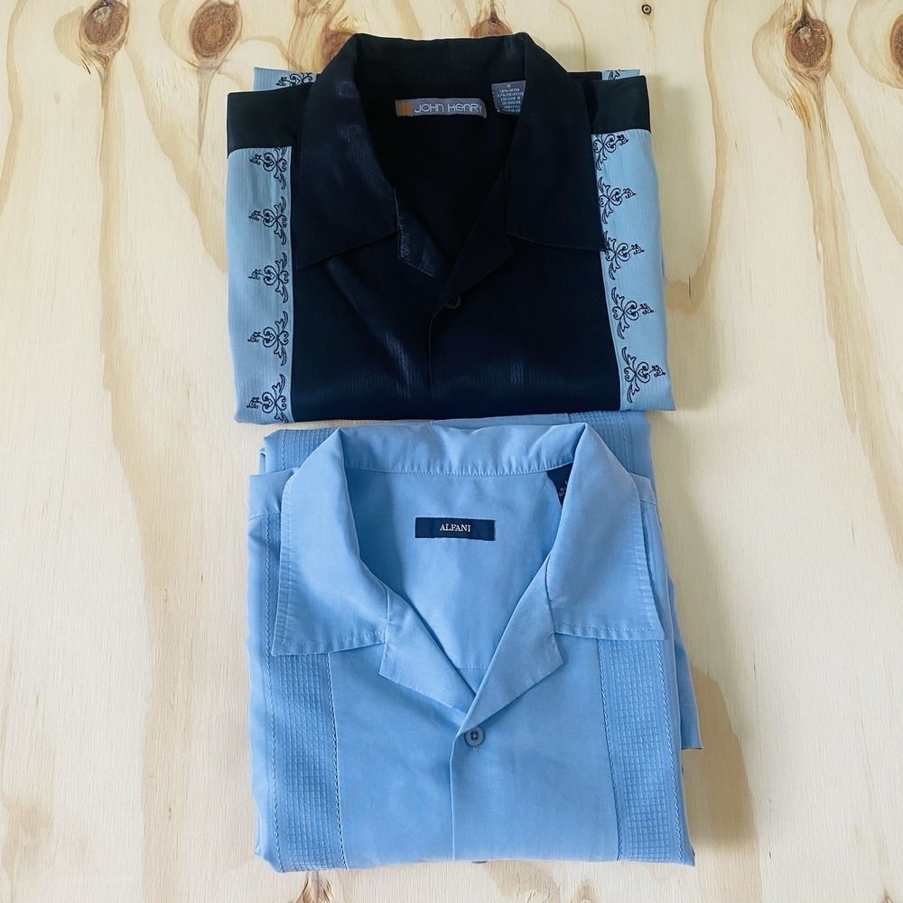 Vintage Guayabera Shirts Men's Size Medium Short Sleeve Cuban Lot Of 2